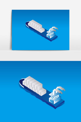 2.5D彩色科技渐变货轮海上运货元素