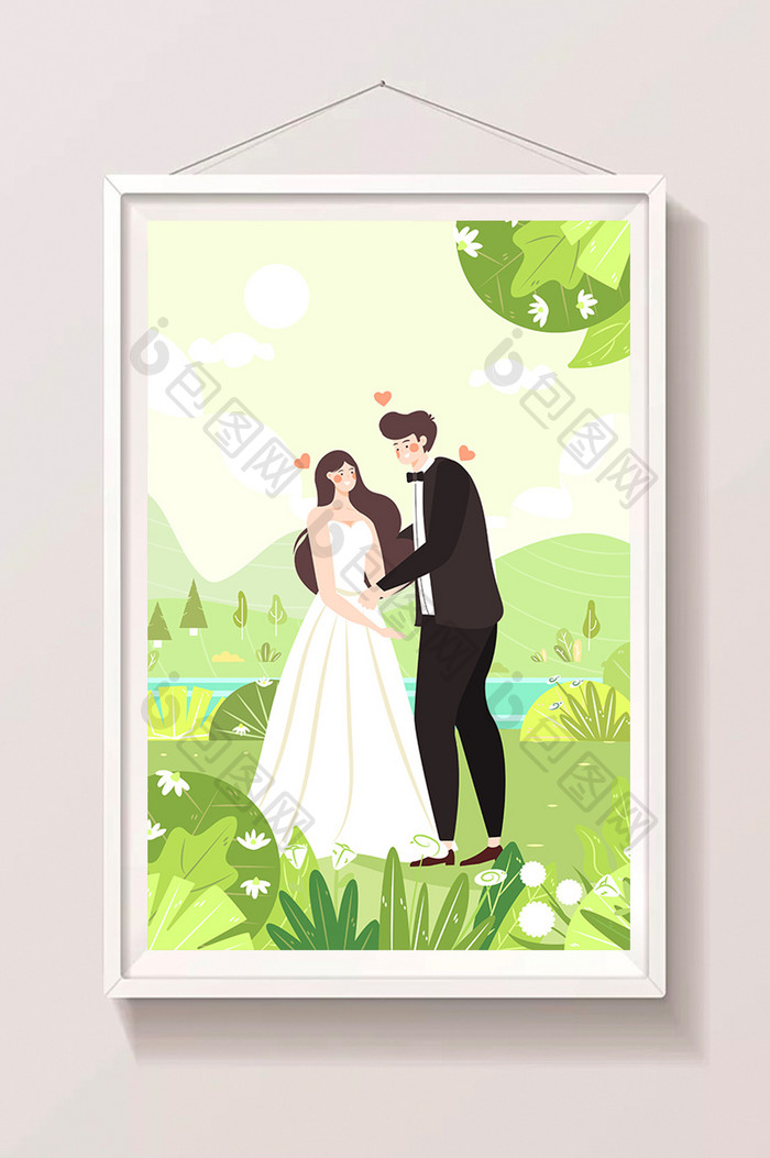 婚礼结婚婚纱情侣情人节风景海报app插画