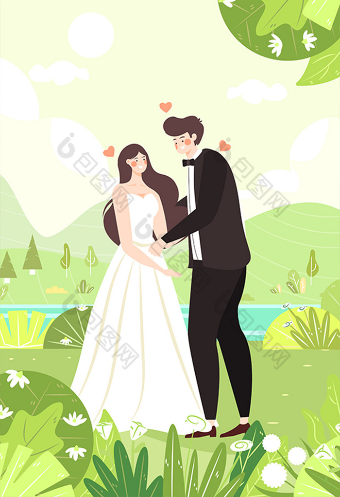 婚礼结婚婚纱情侣情人节风景海报app插画