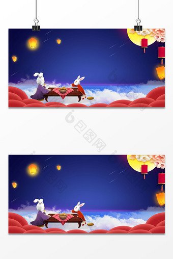 大气中国风玉兔赏月中秋节背景图片