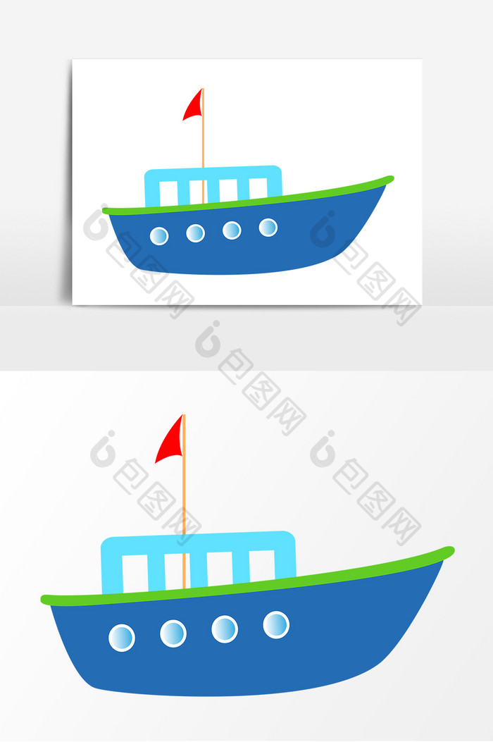 卡通风游船轮船货船矢量元素