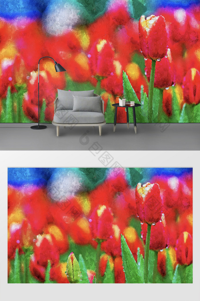现代花卉郁金香油画背景墙图片图片