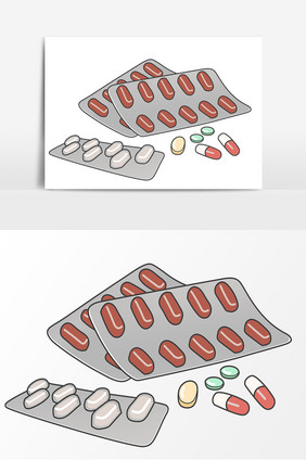 药片手绘卡通元素