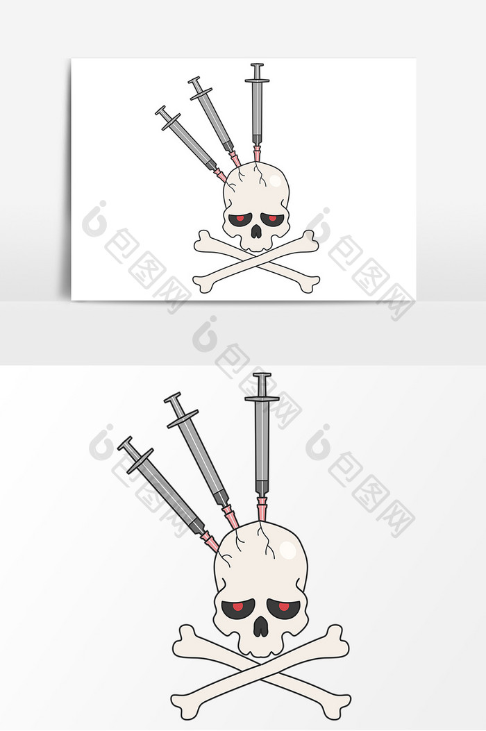 针管骷髅头手绘卡通元素