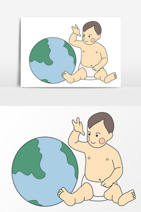 世界人口日婴儿手绘元素