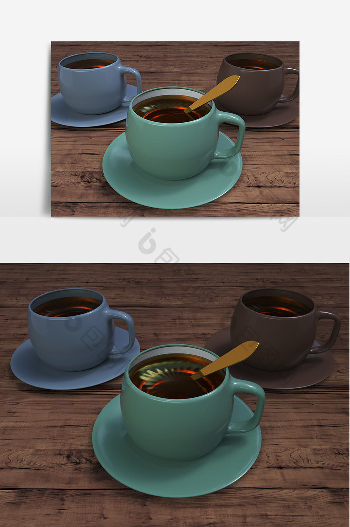 C4D三色红茶杯图片图片