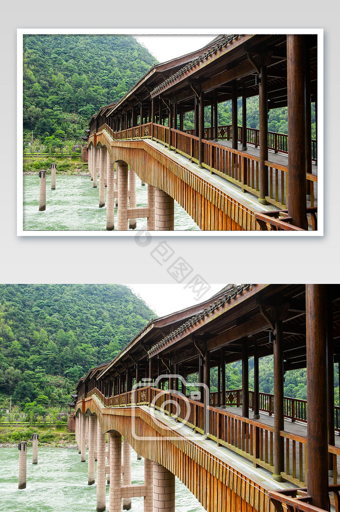 景宁廊桥木质桥梁建筑中国传统建筑摄影图图片