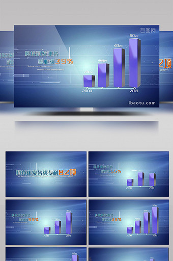 企业发展营业额增加蓝色科技柱状图AE模板图片