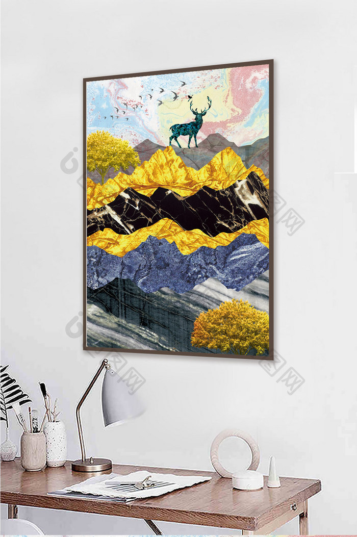 新中式现代简约山水抽象风景装饰画玄关挂画