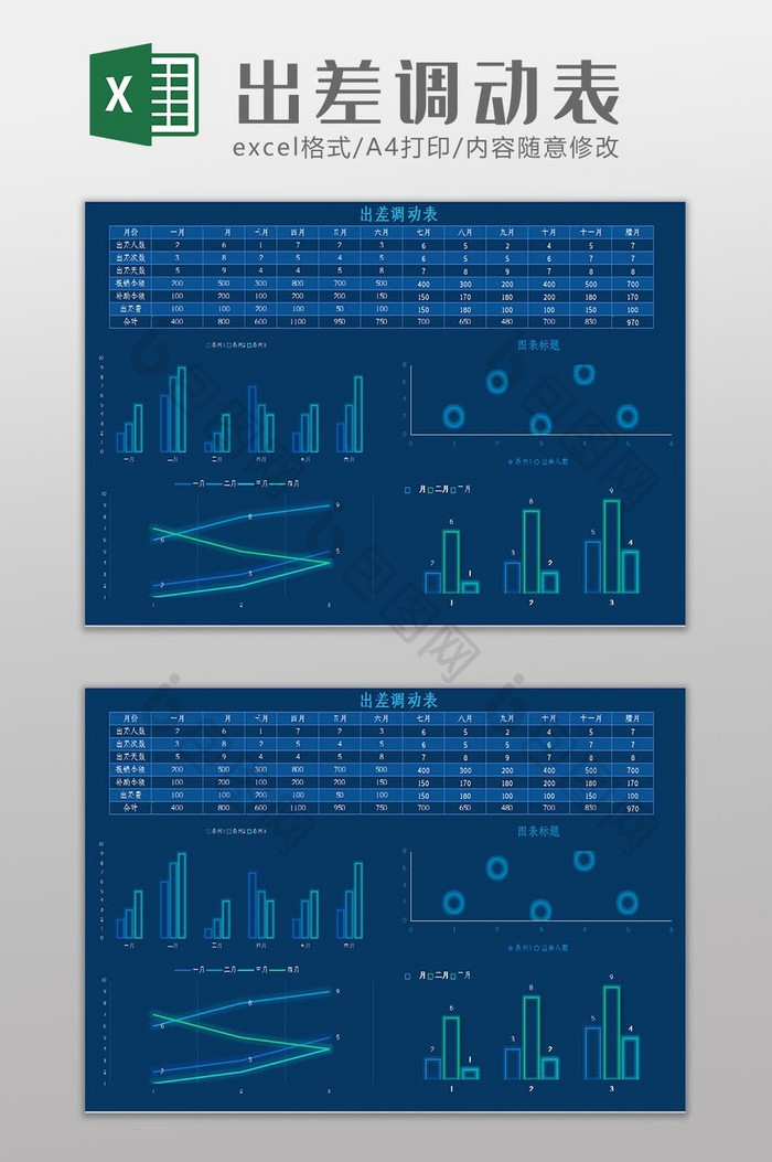 科技可视化自动生成出差调动表Excel模板