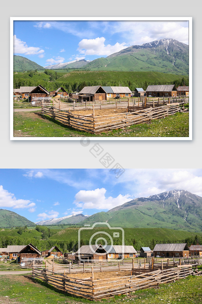 新疆禾木羊圈牛圈木栅栏摄影图图片