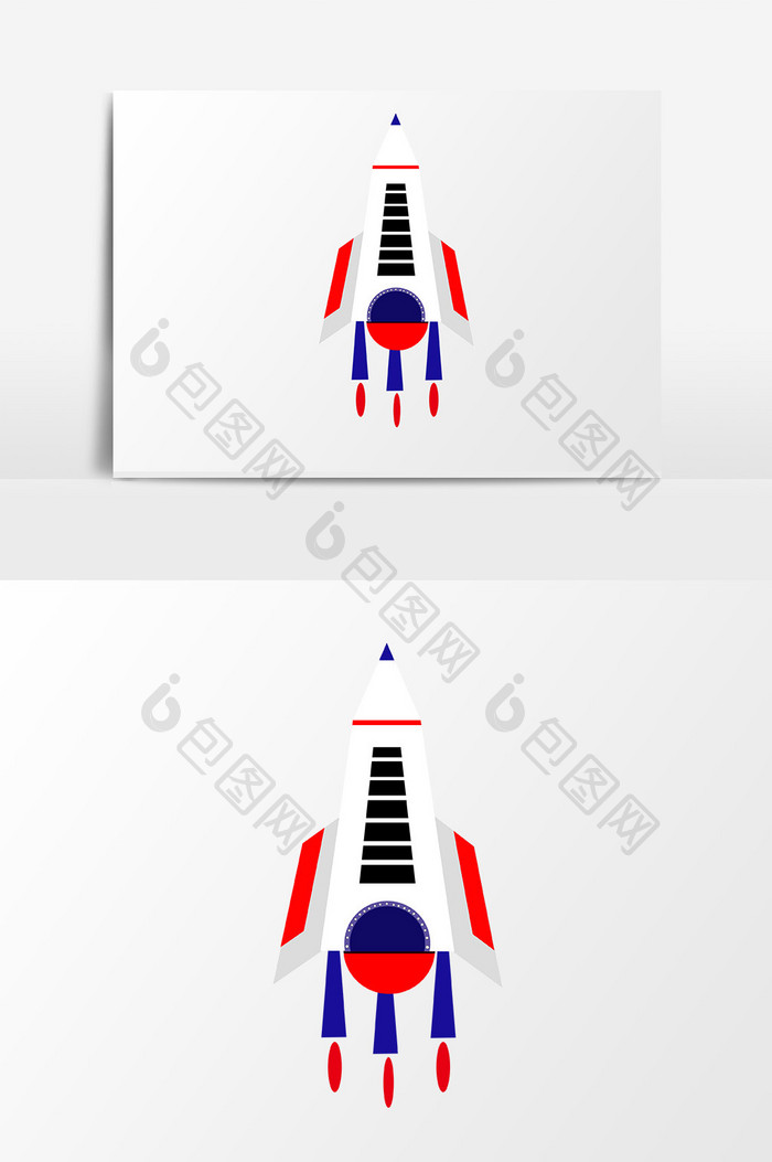 手绘卡通小清新宇宙飞船红白蓝
