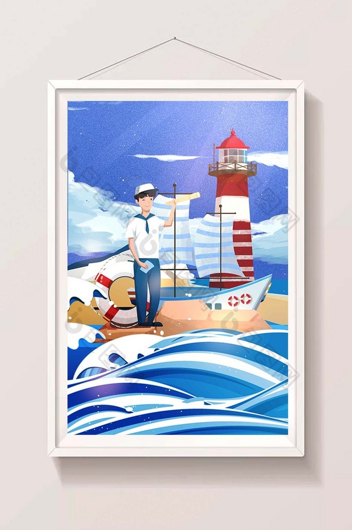 国际航海日海边海军敬礼插画图片图片