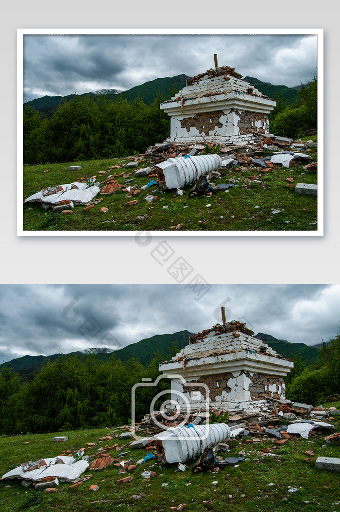 四川地震破损的玛尼堆残破自然灾害摄影图