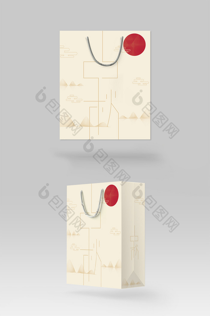 创意简约大经典中式中秋节礼盒包装手提袋