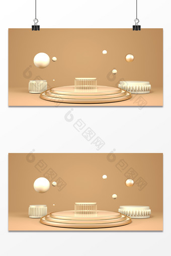 黄色简约小清新C4D立体电商促销装饰背景图片