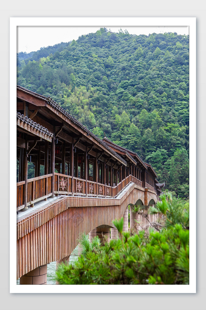 中式建筑物少数民族廊桥木质工艺高清摄影图图片图片