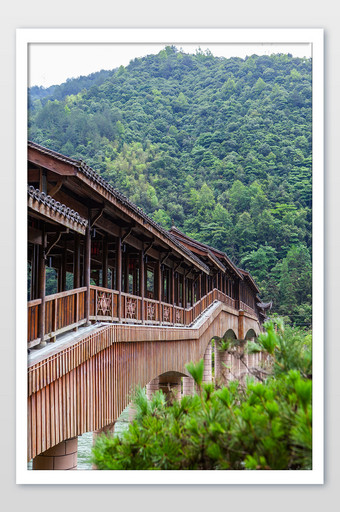 中式建筑物少数民族廊桥木质工艺高清摄影图图片