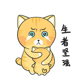 黄色卡通小猫抗震坚强动态表情包动图gif