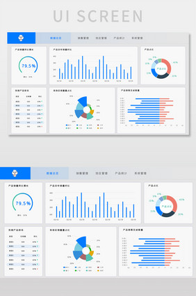 蓝色产品销售数据分析管理后台网页界面