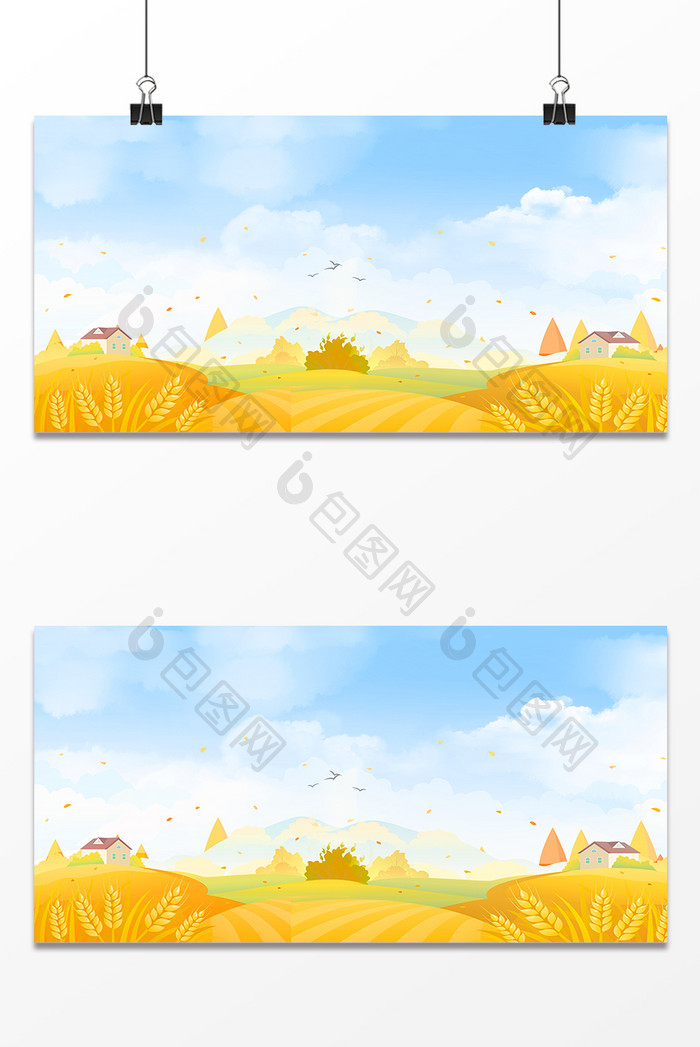 秋季黄色家园风景唯美背景元素素材平面设计
