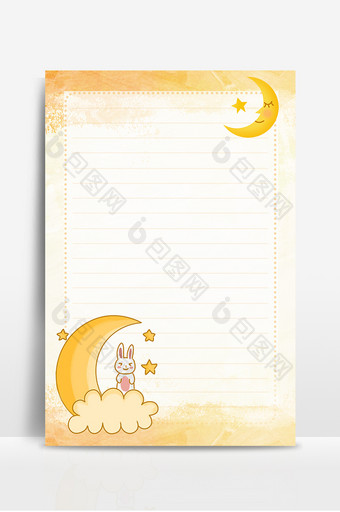 黄色复古信纸兔子月亮背景元素素材设计图片