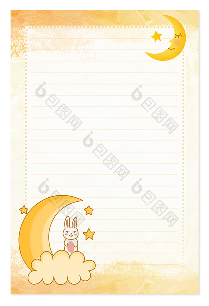 黄色复古信纸兔子月亮背景元素素材设计