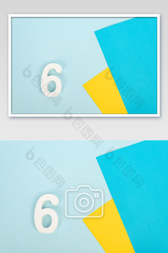 蓝黄背景数字六6图片