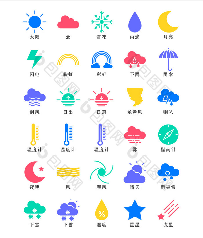 彩色面性天气类矢量icon图标