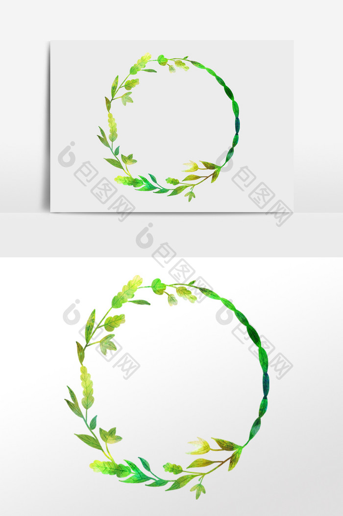 手绘唯美绿色植物装饰边框插画