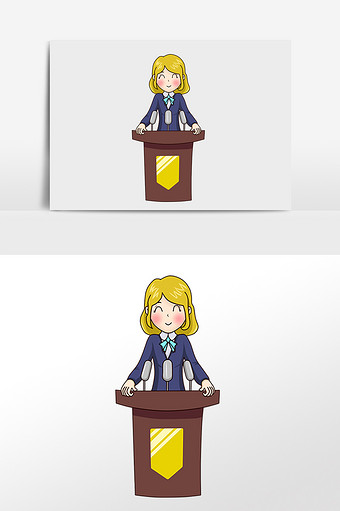 手绘卡通企业演讲比赛人物插画
