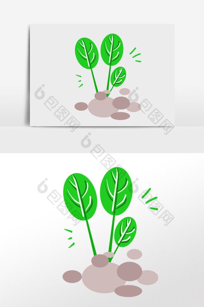手绘卡通可爱贴图绿色植物插画