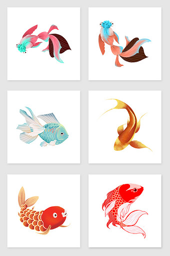 手绘观赏鱼套图插画元素图片下载