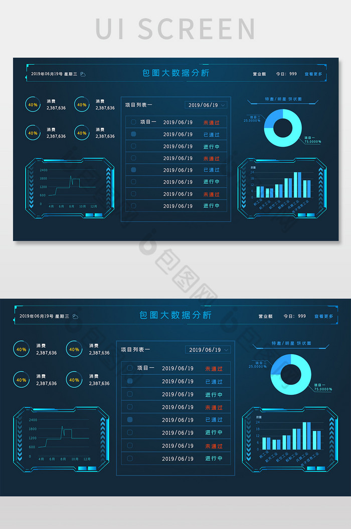 科技大数据可视化大屏UI网页界面图片图片