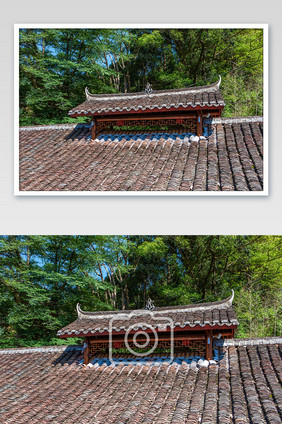 瓦片中式屋顶古村落村庄高清摄影图