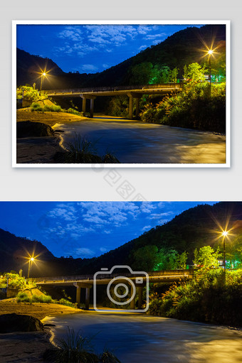 农村桥梁建筑夜色夜景高清摄影图图片