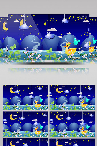 夜晚月亮星星卡通背景图片