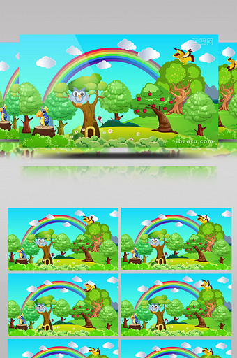 卡通树林动物舞台背景图片