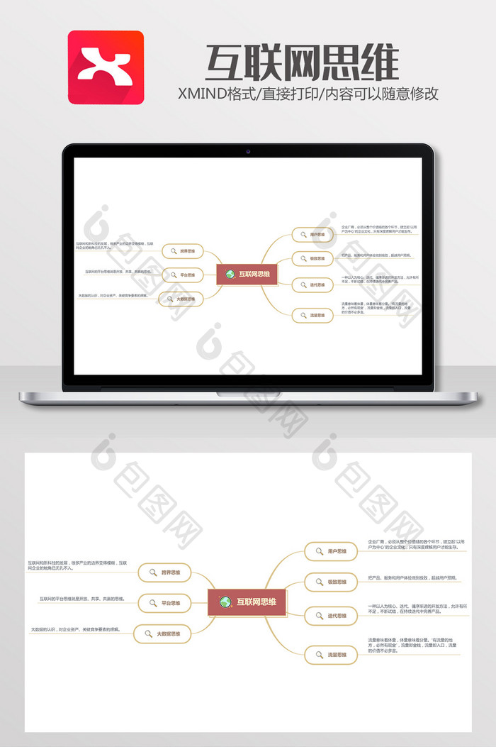 简约红色互联网思维xmind模板