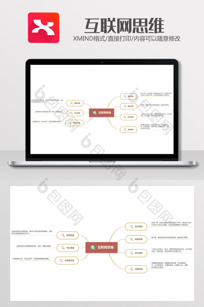 简约红色互联网思维xmind模板图片图片