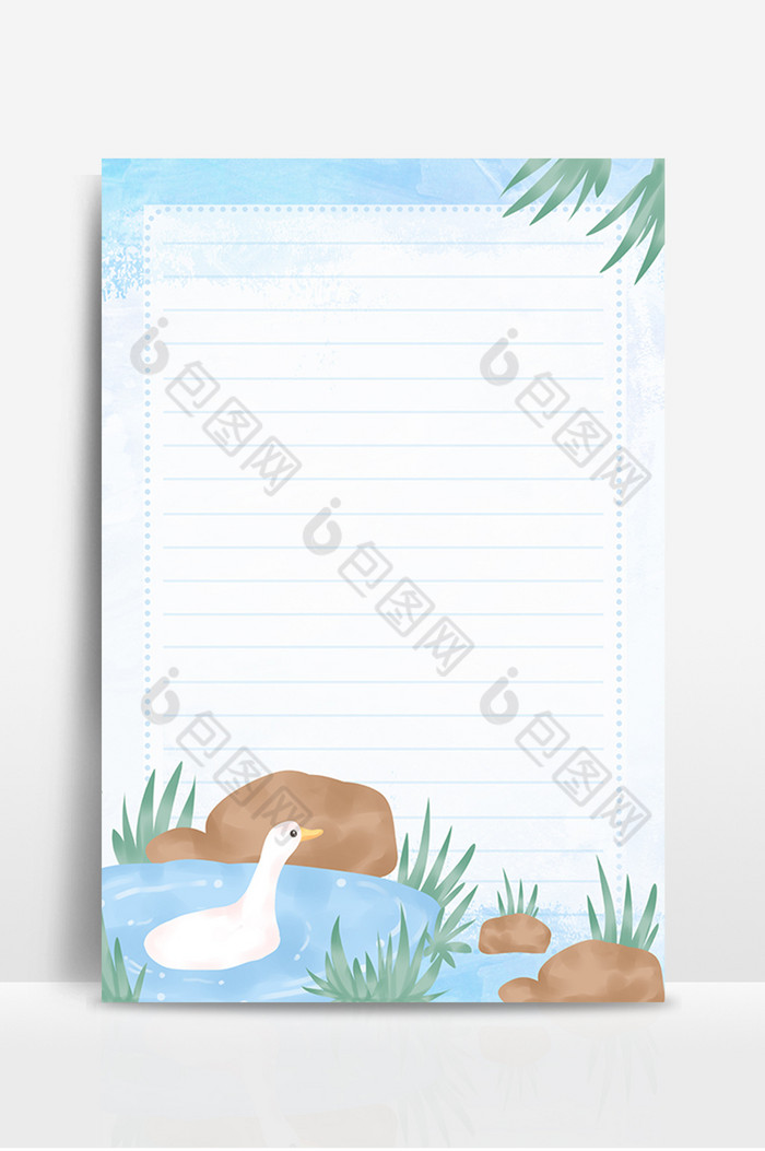 池塘绿草白鹅信纸图片图片