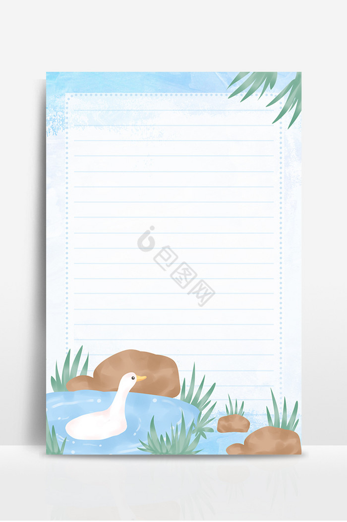 池塘绿草白鹅信纸图片