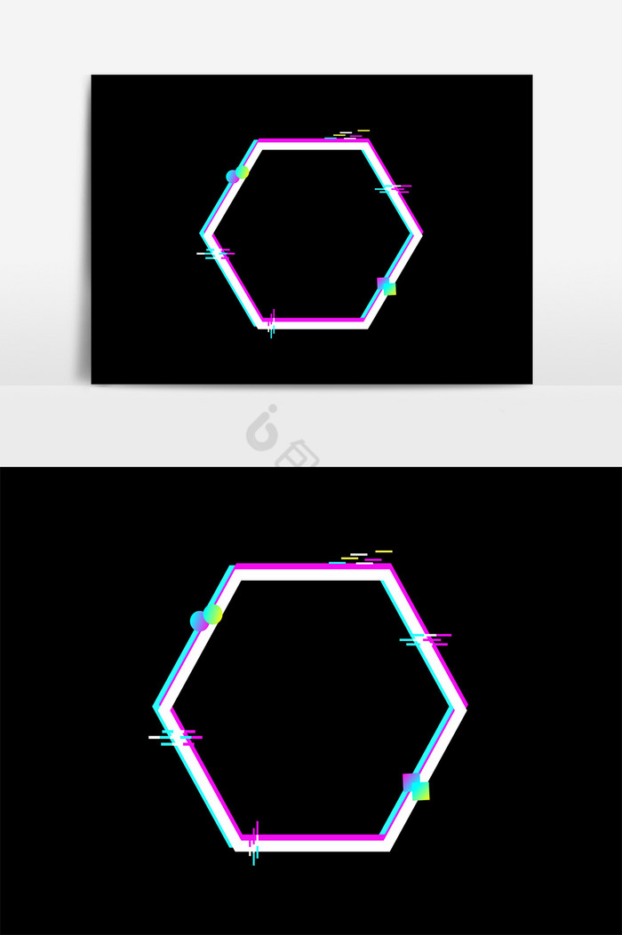 抖音风故障风六边形边框图片