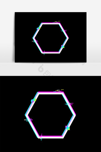 卡通抖音风故障风六边形边框矢量元素图片