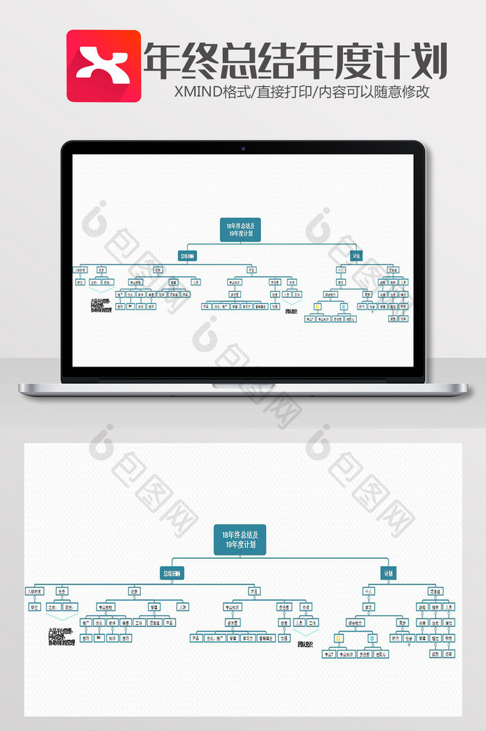 年终总结年度计划思维导图XMind模板
