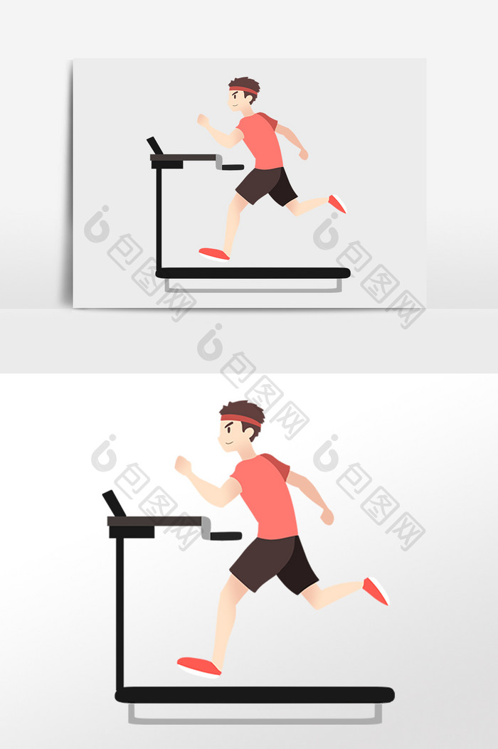 手绘运动健身跑步机跑步男孩插画