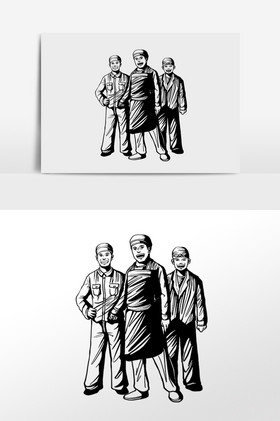 线描劳动工人阶级插画