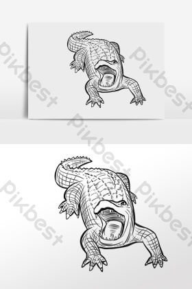 线描线稿野生动物鳄鱼插画