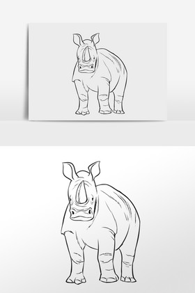 线描线稿野生动物犀牛插画
