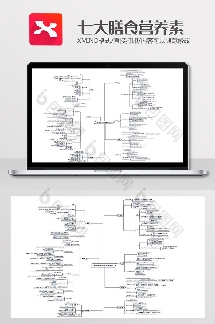 七大膳食营养素思维导图XMind模板